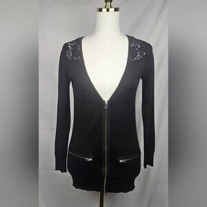 XOXO Women's Black Sparkly Lace Zip‎ Up Sweater Small Fairygoth Whimsigoth
